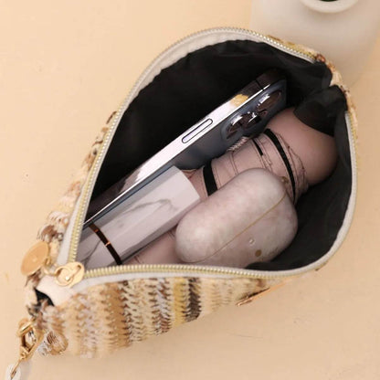 Rattan Knitting Women Straw Bags Fashion Colorful Summer Beach Clutch Bag Female Woven Wristlet Bag Wallet Money Coin Purse