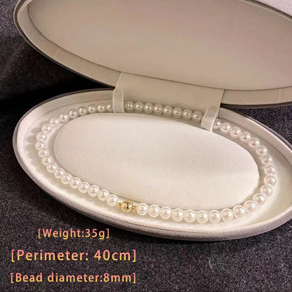 Girl’s Imitation White Pearl Magnetic Round Buckle Beadeds Chain Necklace 2024 New Collarbone Chain Elegant Jewelry for Women