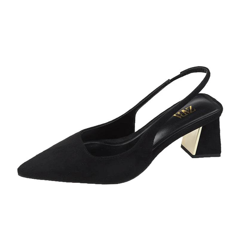 Black Sandals Women Summer New Fashion Women's Sandals Pointed Pumps Women Shoes Office Dress Shoes Sexy Square Heel High Shoes - Imbasat