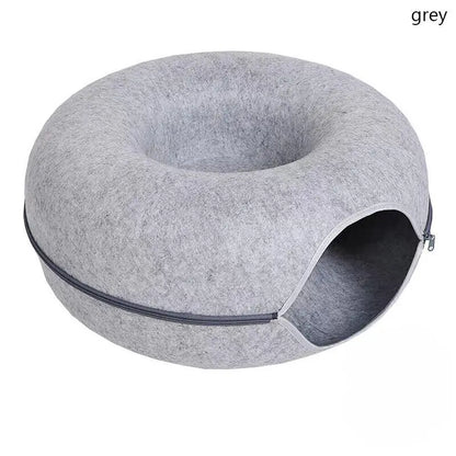 Cats Tunnel Bed Natural Felt Pet Cat Cave Nest Round House Donut Interactive Toy