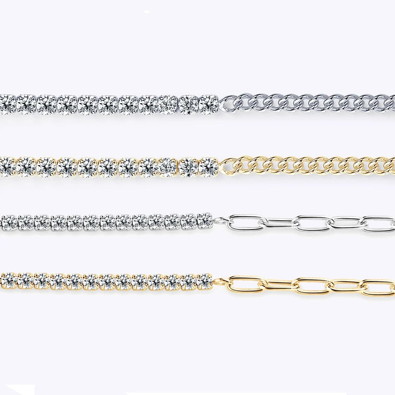 18k Gold Plated Half Tennis Bracelet 2mm 3mm Moissanite Cuban Bracelet