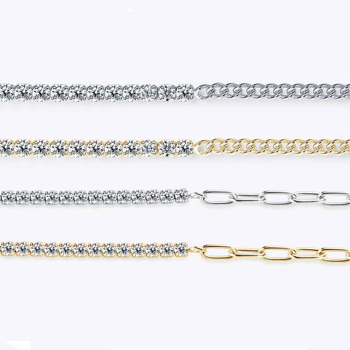 18k Gold Plated Half Tennis Bracelet 2mm 3mm Moissanite Cuban Bracelet