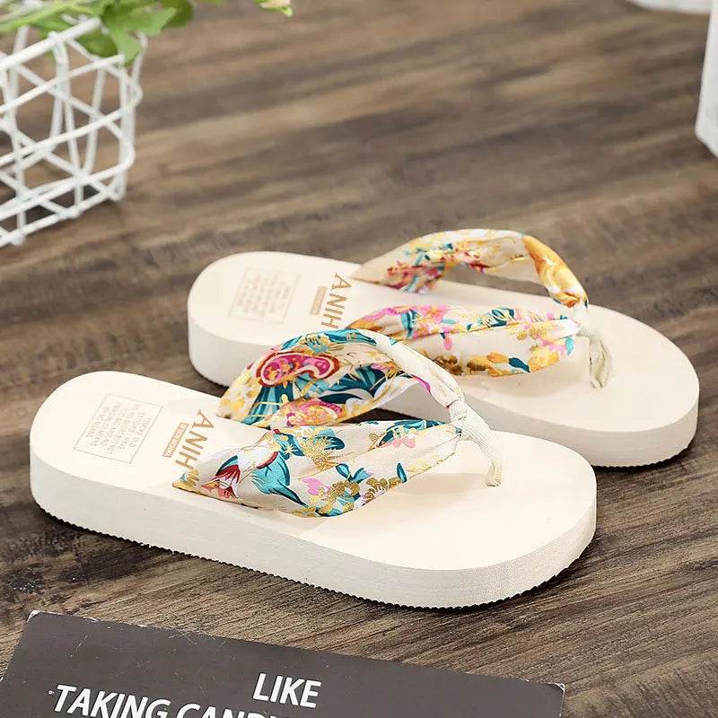 Women's Summer Fashion EVA Slipper Bohemian Satin Ribbon Female Flip Flop 2023 Bronzing Beach Simple Leisure Women Shoes - Imbasat