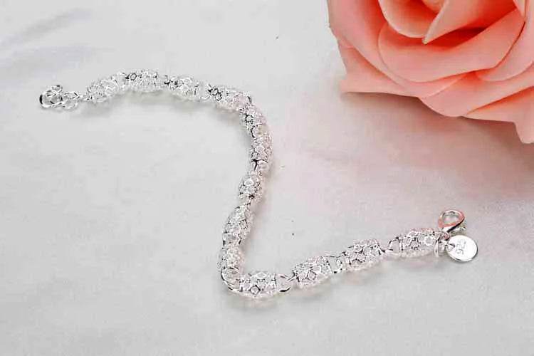 925 Sterling Silver Bracelet Zirconia Geometric Chain Linked For Women Charm Bangle Fashion Lucky Jewelry Gift Christmas - Imbasat