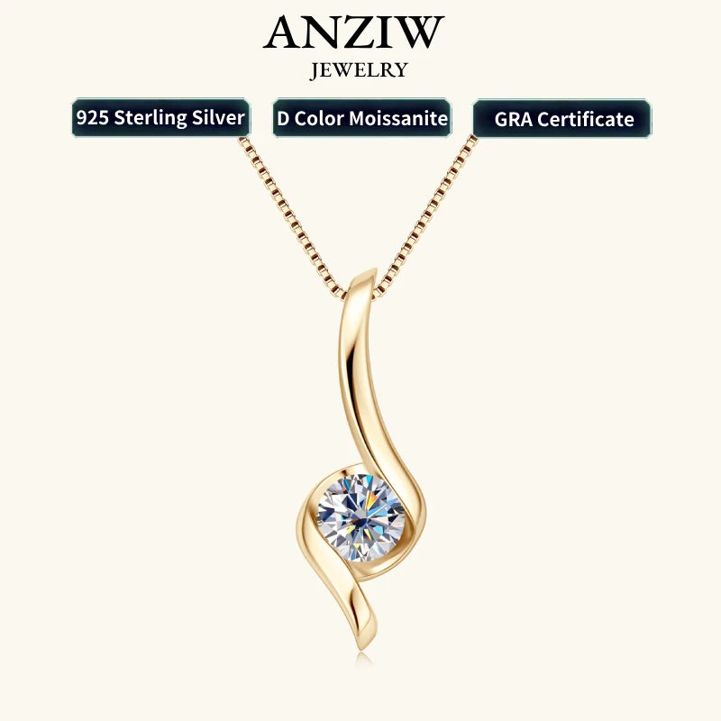Anziw Real 1.0Carat Moissanite Twist Necklaces 925 Silver