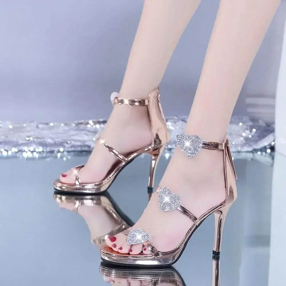 Ladies High Heel Shoes Elegant Glitter Shinning Star Heart Pattern Women's Heeled Shoes Party Shoes Women’s High Heel Sandals - Imbasat