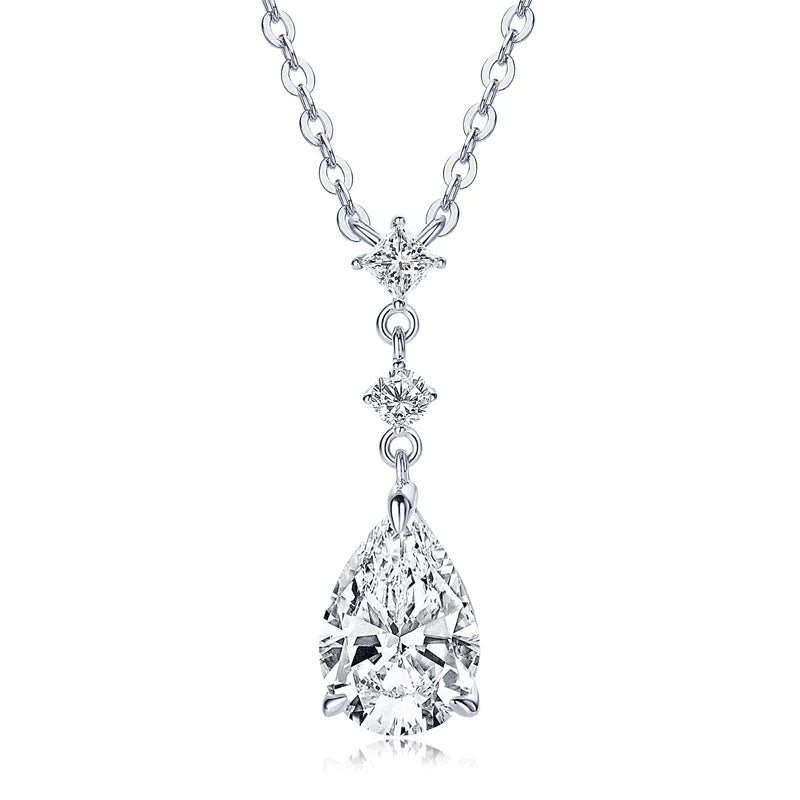 2ct Pear Cut Moissanite Waterdrop 925 Silver Adjustable Chain Necklaces