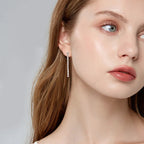 925 Silver Long Drop Tennis Earrings for Women 2.5MM D-E Moissanite Dangle Earrings