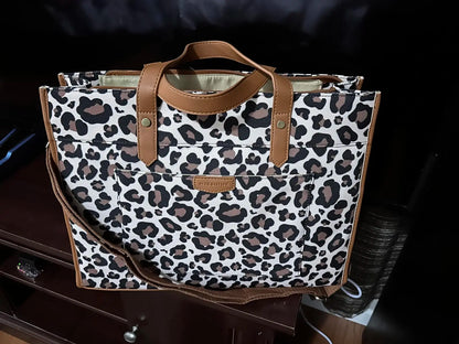 Missnine Leopard Print Tote Bag Canvas Laptop Bag 15.6'' Work Shoulder Bags Casual Briefcase Handbag for Travel Office College