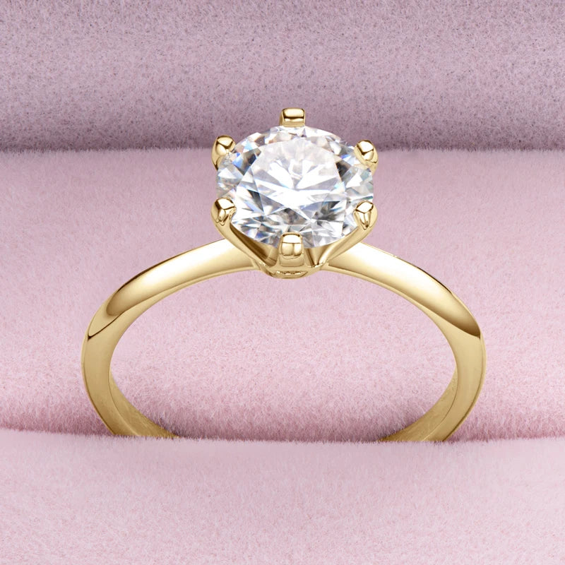 Anziw 3.0CT Moissanite Solitaire Ring Yellow Gold Plated