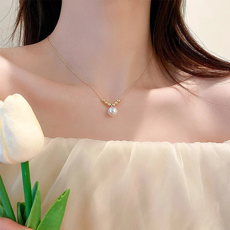 Vintage Zircon Flower Pearl Necklace