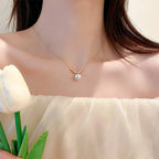 Vintage Zircon Flower Pearl Necklace