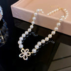 Vintage Zircon Flower Pearl Necklace