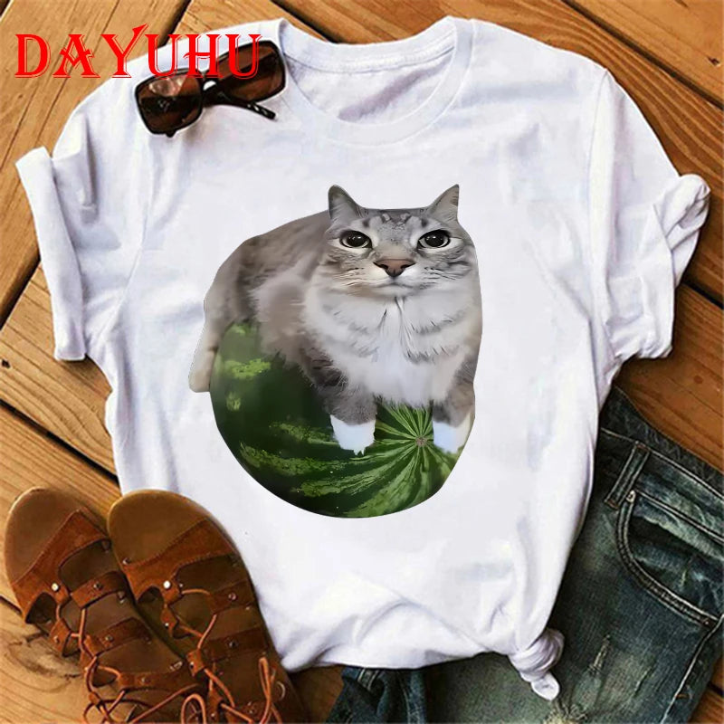 Watermelon Cat Silly Cat Meme T-Shirt A Hilarious Watermelon