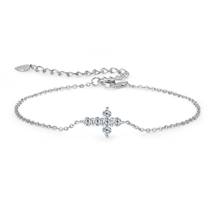 Moissanite Cross Bracelet 925 Silver Adjustable Chain Bracelets