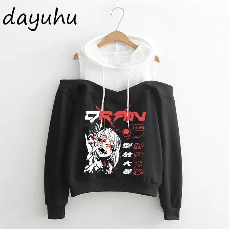 Goth Anime Hoodie Aesthetic Sweatshirt Gothic Punk Grunge Streetwear