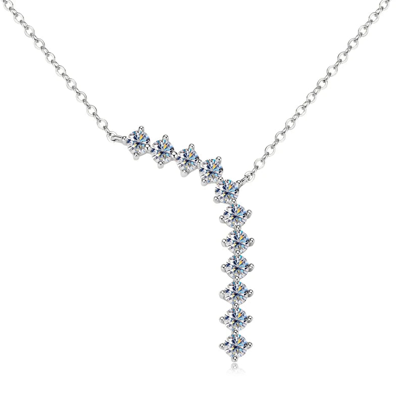 Y Lariat Necklace 925 Sterling Silver 3mm Round Moissanite Necklace