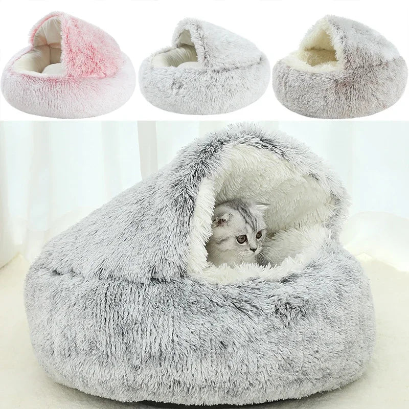 Winter Plush Pet Cat Bed Round