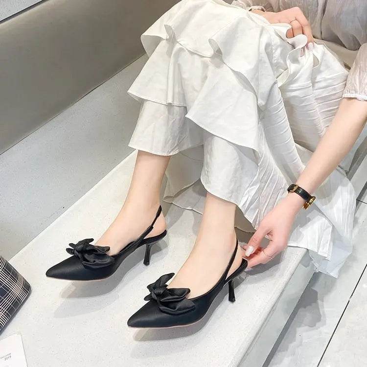 Comfort Shoes for Women Sandals Stiletto Heels bow tie Summer Suit Female Purple Large Size New Girls Low Pointed High Black Big - Imbasat