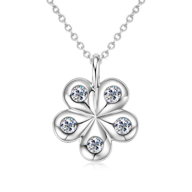 Anziw 925 Sterling Silver Moissanite Necklace Adjustable Chain Flower Petal Pendant