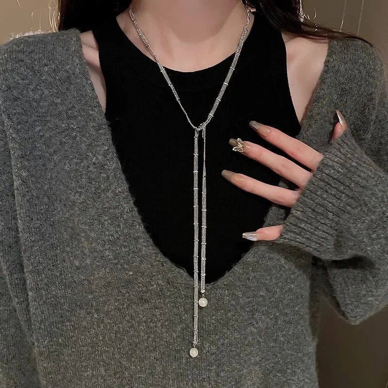 925 Silver Pearl Simple Elegant Thin Chain Pendant Necklace