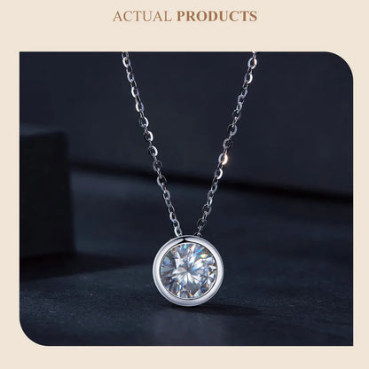 BAMOER 1 Carat Bazel Moissanite Necklace D color VVS1 Lab Grown Diamond Necklace for Women 925 Sterling Silver Wedding Jewelry