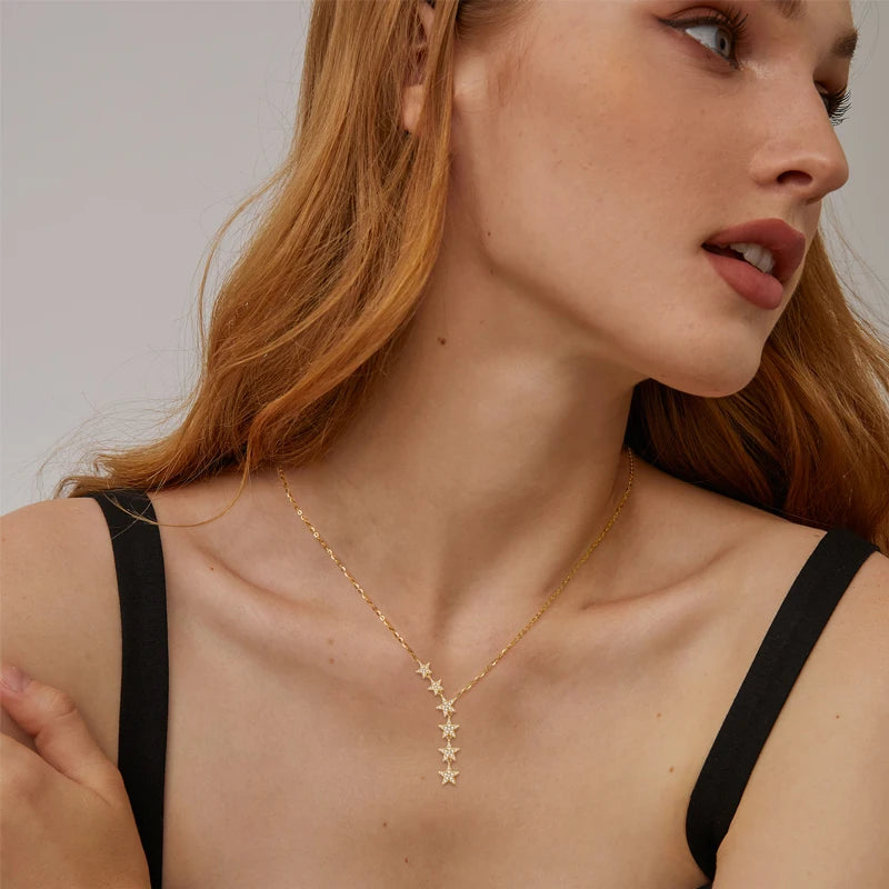 925 Sterling Silver Y Lariat 6 Star Pendant Necklace