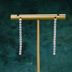 925 Silver Long Drop Tennis Earrings for Women 2.5MM D-E Moissanite Dangle Earrings