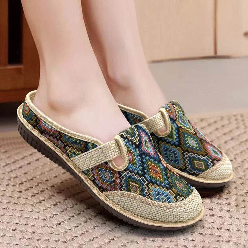 Fashion Women's Shoes Ethnic Style Embroidered Linen Breathable Outdoor Casual Slippers Shoes for Women Zapatos De Mujer 2024 - Imbasat