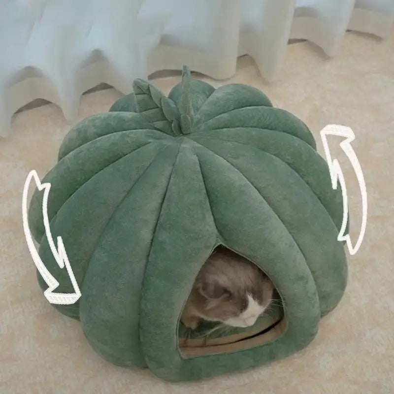 Pumpkin Cat Bed Deep Sleep Comfort House Enclosed