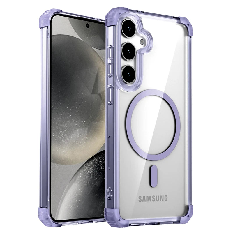 Shockproof Armor Transparent Case For Samsung Galaxy S25 S24 S23 S22 Note 20 Ultra Plus FE S24FE S23FE For Magsafe Charge Covers