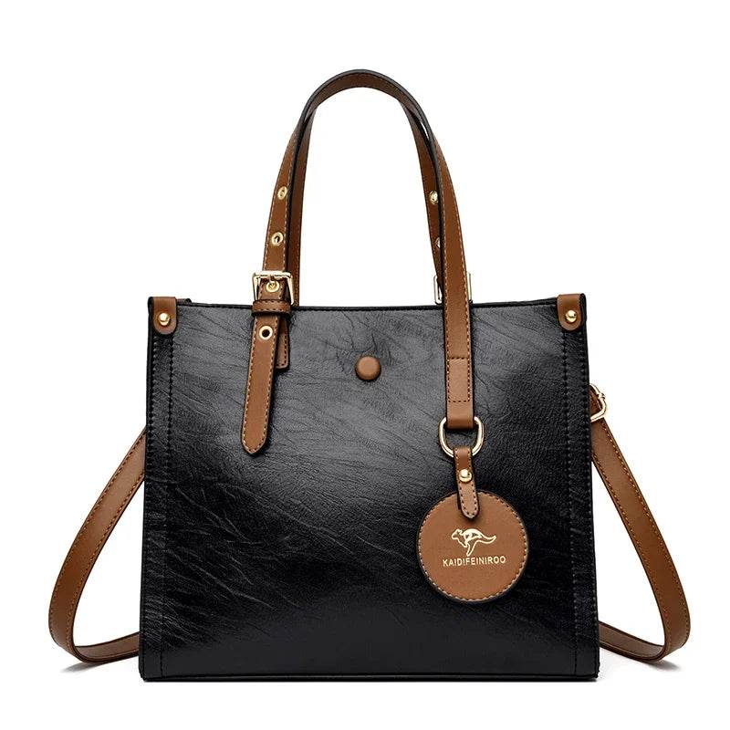 3 Layers Casual Tote Vintage Ladies Tote Hand Bag Leather Luxury Handbags Women Designer Bags for Women 2024 Sac A Main Femme - Imbasat