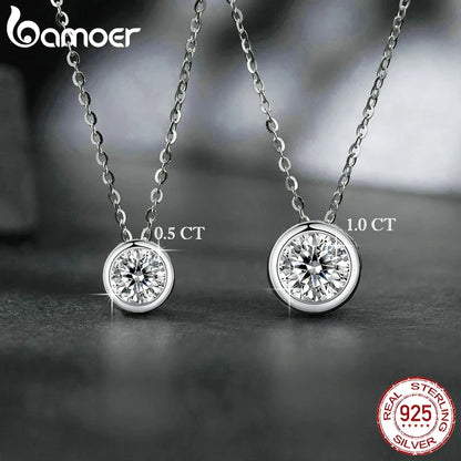 BAMOER 1 Carat Bazel Moissanite Necklace D color VVS1 Lab Grown Diamond Necklace for Women 925 Sterling Silver Wedding Jewelry