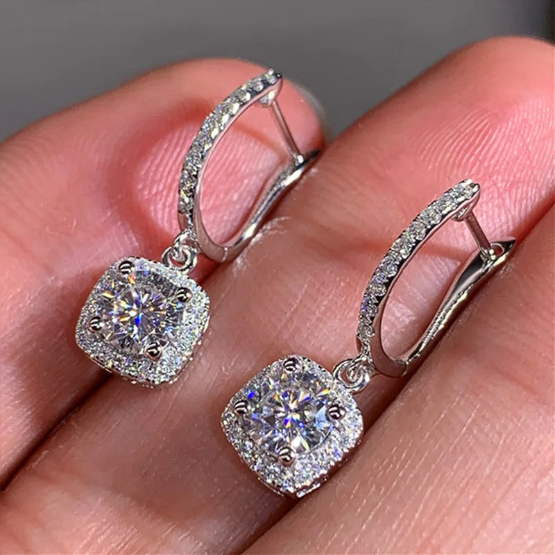 Silver VVS1 Moissanite Hoop Earrings Drop Halo Earrings 925 Sterling