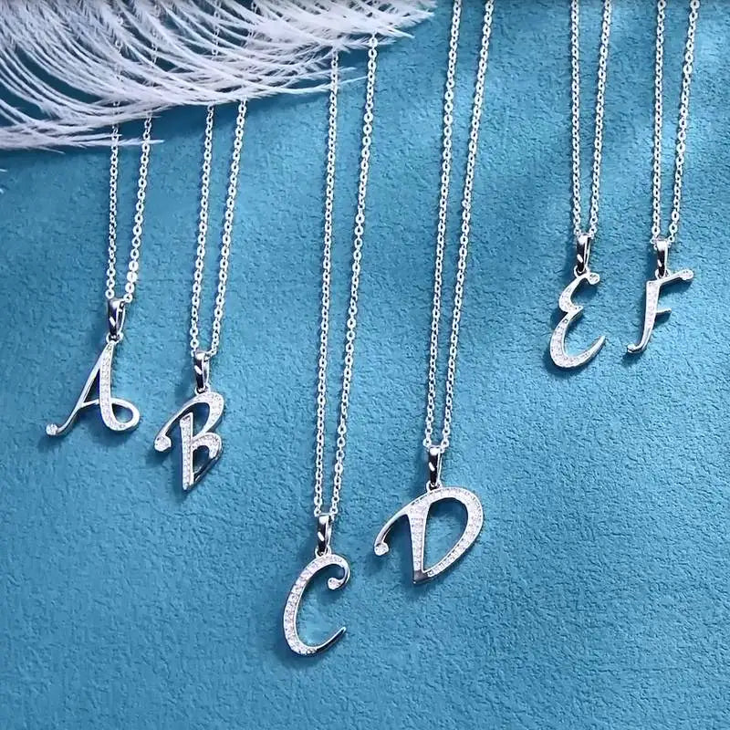 Anziw Name Necklace 26 Letter Initial Moissanite Pendant Real Silver 925