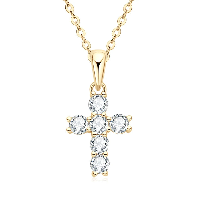 Anziw Classic Charm Cross Pendant Necklace 925 Sterling Silver Moissanite