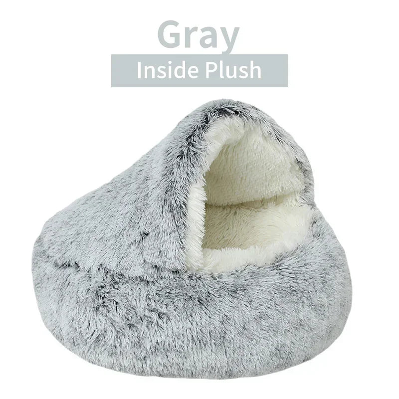 Winter Soft Plush Pet Bed with Cover Round Cat Bed Pet Mattress Warm Cat Dog Sleeping Nest Cave for Small Dogs Kitten 2 in 1