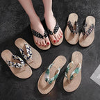 Ladies Summer Fashion Weave Women Beach Flip-Flops Non-Slip Flat Ladies Outdoor Soft Slippers Women's Simple Flip-Flop - Imbasat