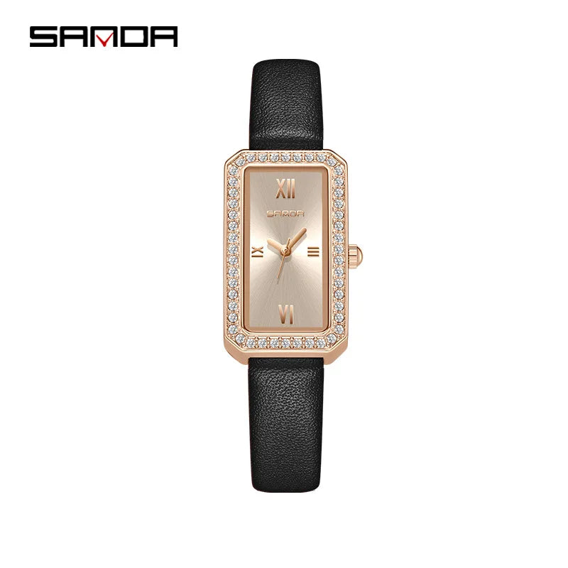 Sanda 1122 Trendy Design 2023 Hot Sale Rectangle Dial Waterproof Quartz Movement Business Women Analog Wrist Watch