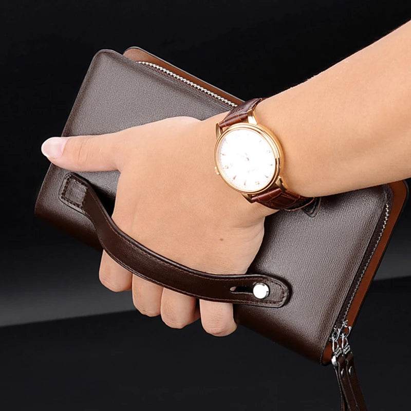 Leather Clutch Bag for Man Zipper Wallet Passcard Fashion Luxury Handbag Square Card Holder Phone Pouch Hand Porter Bag Male - Imbasat