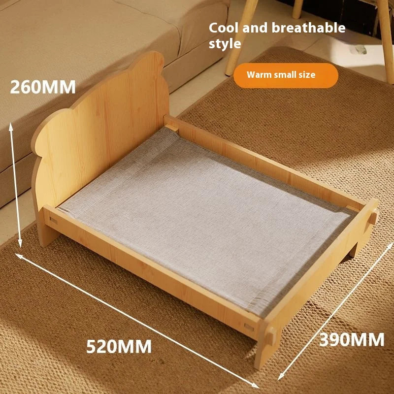 Solid Wood Cat Bed Summer Puppy Bed Removable Mat Washable All Season Universal Cat Nest