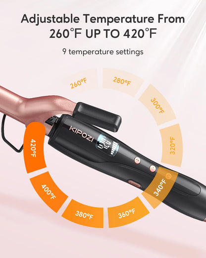 KIPOZ Curling Wand 19mm, Ceramic Barrel Pro hair curler with Adjustable Temperature, Include Heat Resistant Glove Travel Size