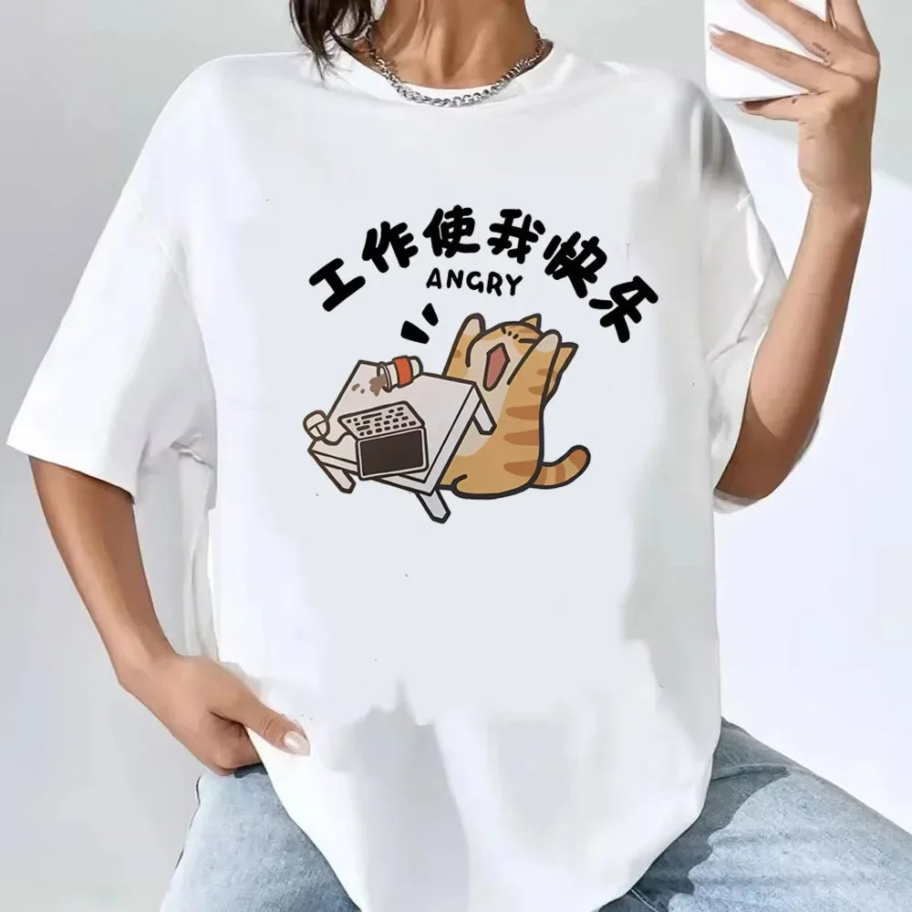 Cat Printed T-Shirt Casual Short Sleeve