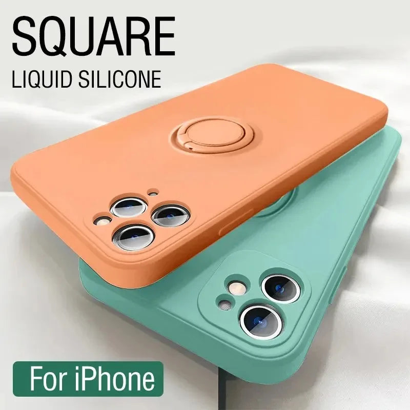 Liquid Silicone Magnetic Ring iPhone Case Shockproof Back Cover