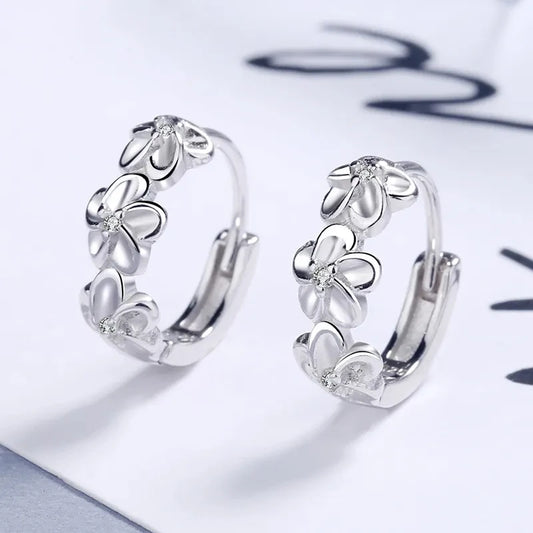 Top Sale 925 Sterling Silver Needle Earrings for Women's Wedding Fashion High Quality Jewelry Crystal Zircon Flower Cute Stud - Imbasat