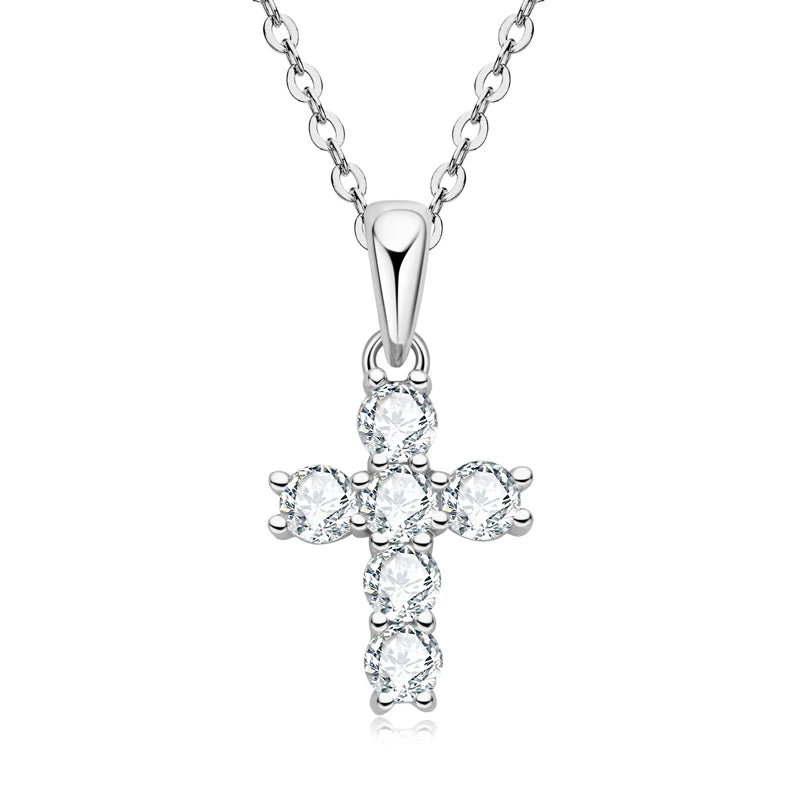 Anziw Classic Charm Cross Pendant Necklace 925 Sterling Silver Moissanite
