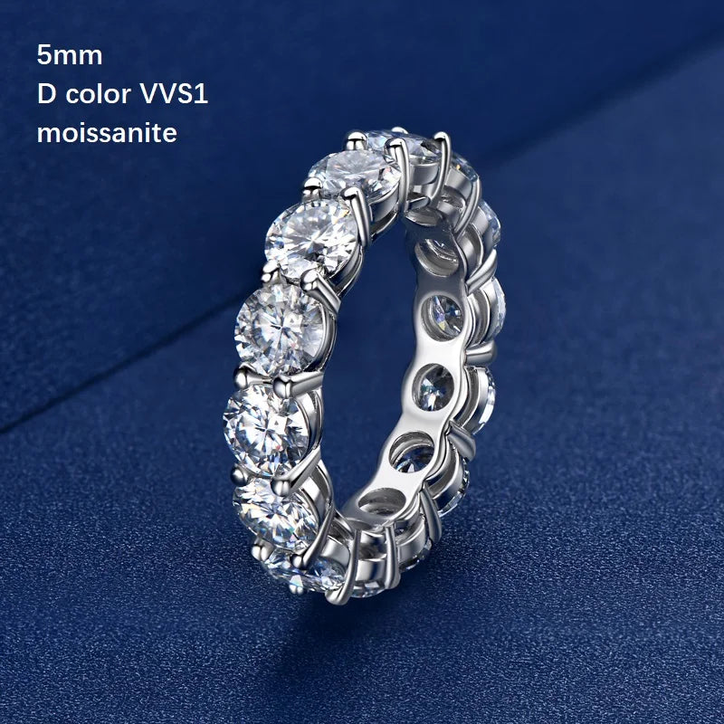 100% S925 Sterling Silver 3mm 5mm Full Moissanite Eternity Ring for Women Men White Gold Plated Engagement Wedding Rings Band