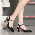 2022 Baotou Comfortable Sandals Summer One Word Buckle Thick Heels High Heels All-match Soft Leather High-heeled Shoes - Imbasat