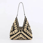 Women Straw Tote Bag Large Capacity Vintage Vacation Shoulder Bag Everything Casual Handbag Designer Hollow Summer Beach Bag - Imbasat