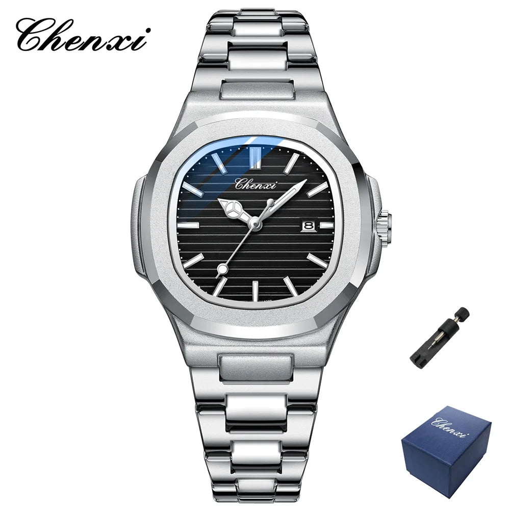 CHENXI 8222 New Ladies Watches Women Fashion Elegant Silver Stainless Steel Party Quartz Wristwatch Watch Gift Relogio Feminino